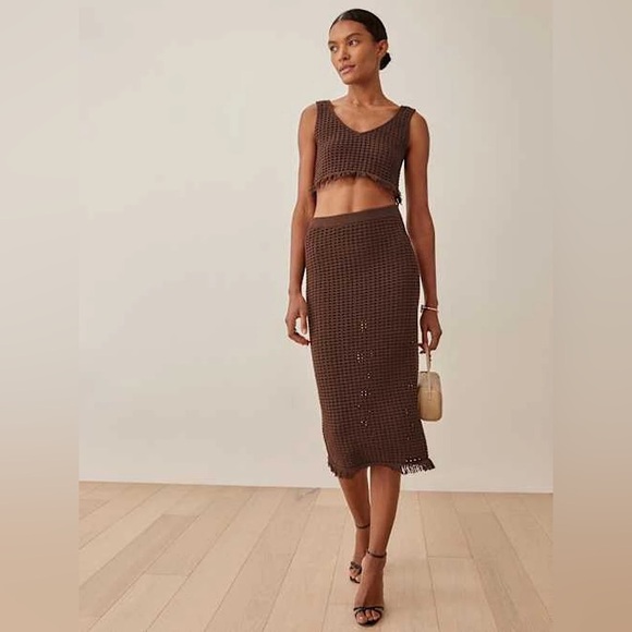 NWT Reformation Lieta cotton open knit set in chestnut - size s - Picture 1 of 9